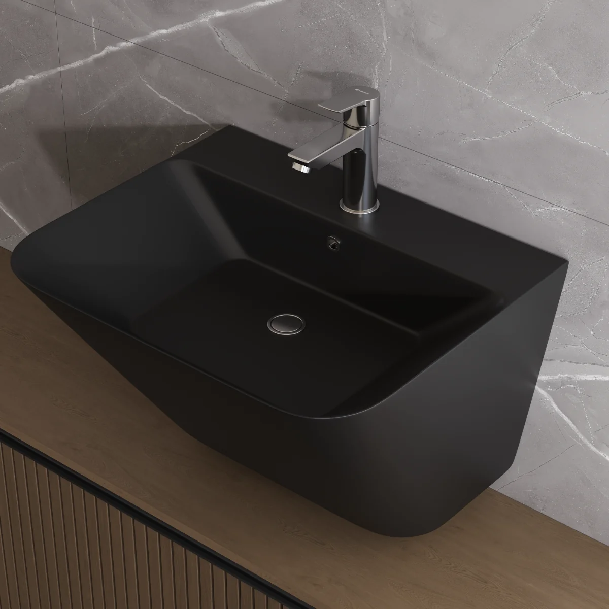 Lavoar Baie Suspendat Celesta Coral 55x35x45 Cm Negru Mat