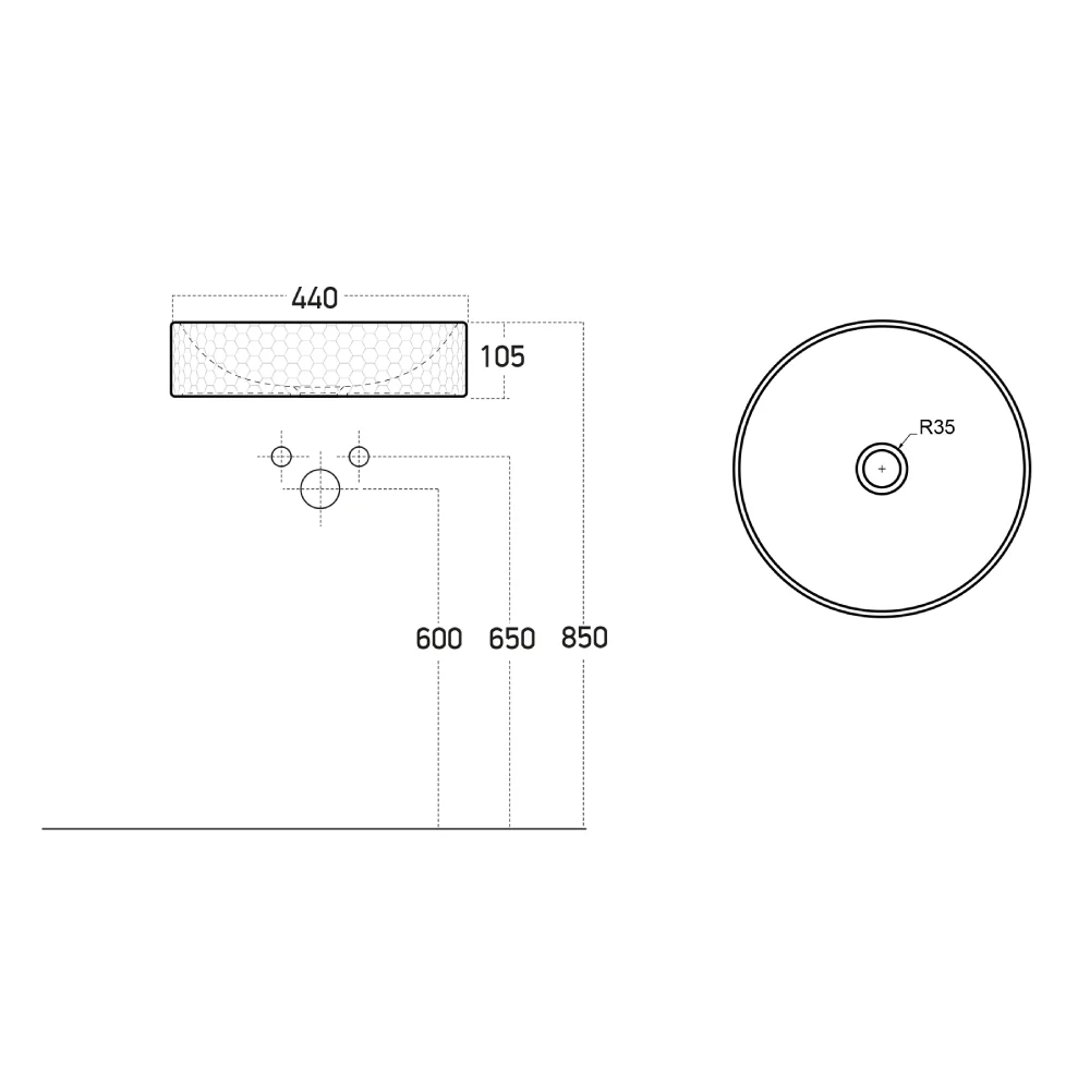 Lavoar Baie Pe Blat Celesta Siena 44 x 44 x 10.5 cm Ceramica Alb Mat