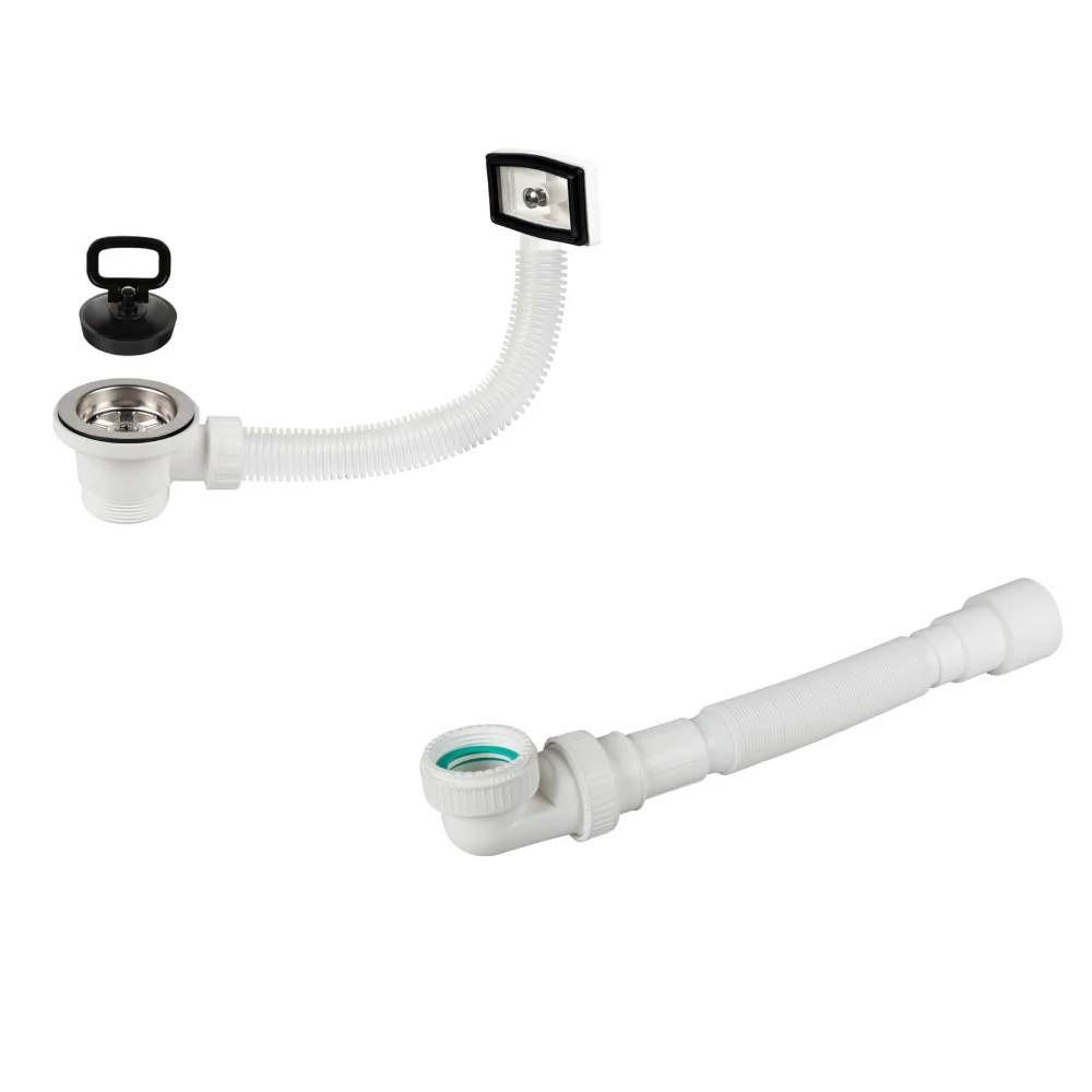 Sifon Flexibil Pentru Chiuveta 32/40 mm (2 1/2''-1 1/2'') Cu Preaplin Si Dop Cu Maner 3230F+8059