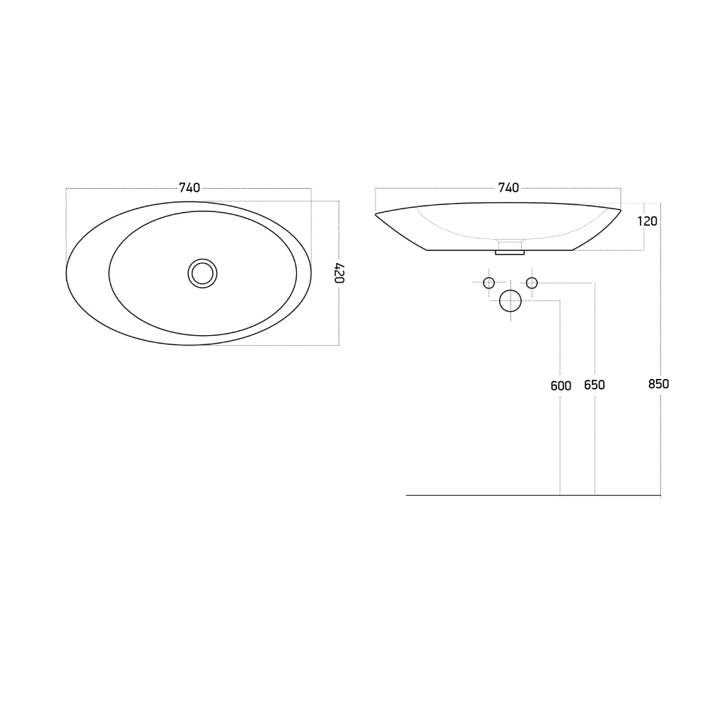 Lavoar Baie Pe Blat Celesta Ellipse 74 x 42 x 12 cm Ceramica Bej