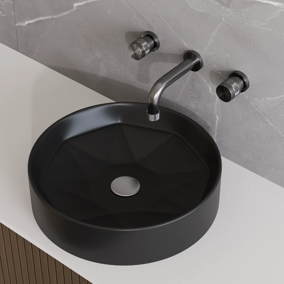 Lavoar Baie Pe Blat Celesta Emerald 42 x 42 x 11 cm Ceramica Negru Mat