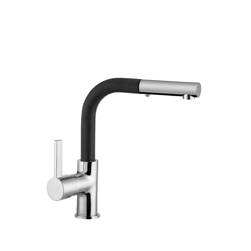 Baterie Bucătărie Celesta Cosmo 1010015 Monocomandă Pipă Extractibilă Perlator Cu Două Funcții Cromat/Negru Metalic