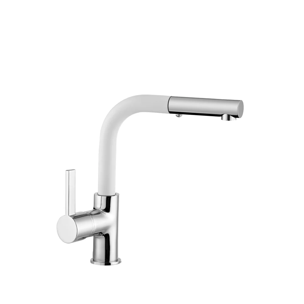 Baterie Bucătărie Celesta Cosmo 1010025 Monocomandă Pipă Extractibilă Perlator Cu Două Funcții Cromat/Alb Mat