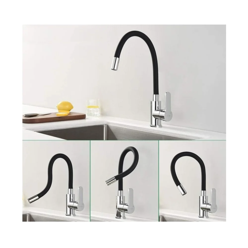 Baterie Bucătărie Celesta Zoom 1010115 Monocomandă Pipă Flexibilă Cromat/Negru Mat