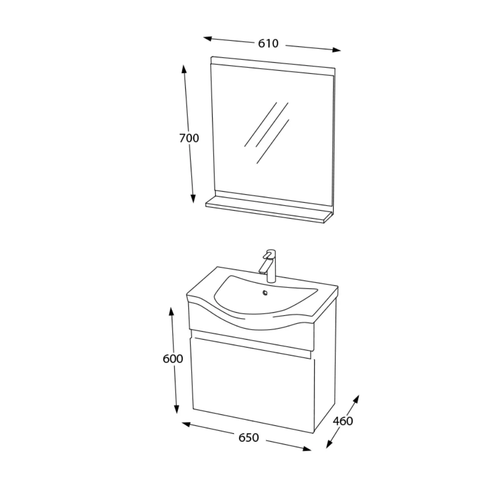 Set Mobilier Baie Selcuk Suspendat 3 Piese Gri Deschis 65 cm
