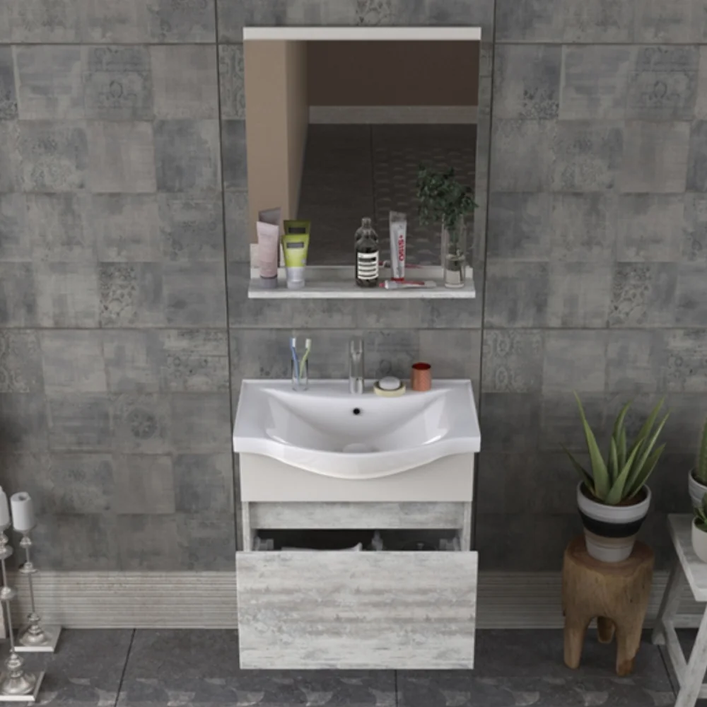 Set Mobilier Baie Selcuk Suspendat 3 Piese Gri Deschis 65 cm