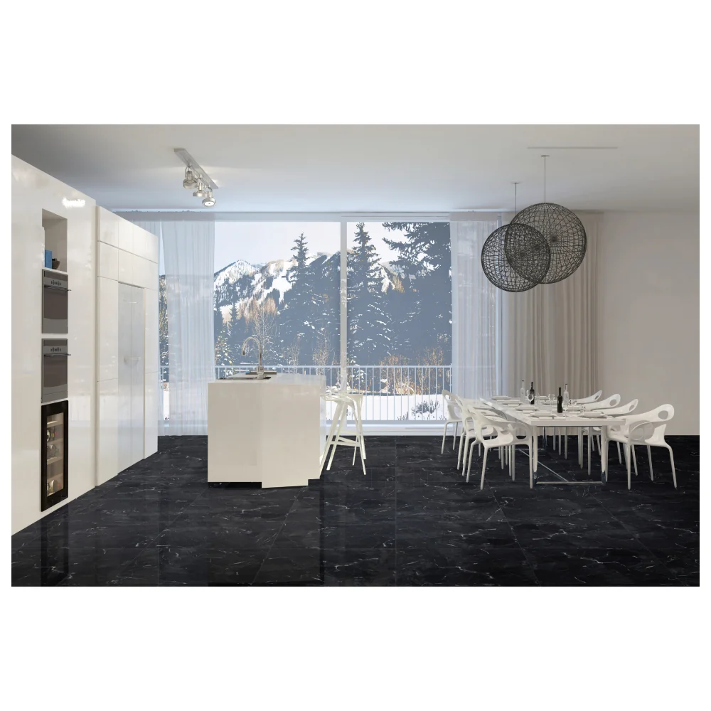 Gresie Exterior / Interior Portelanata Black Marble 58 x 58 cm Lucioasa Rectificata Tip Marmura