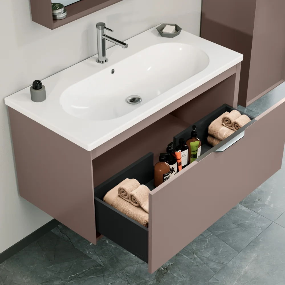 Set Mobilier Baie Orka Clay Suspendat 3 Piese Toprak 100 cm