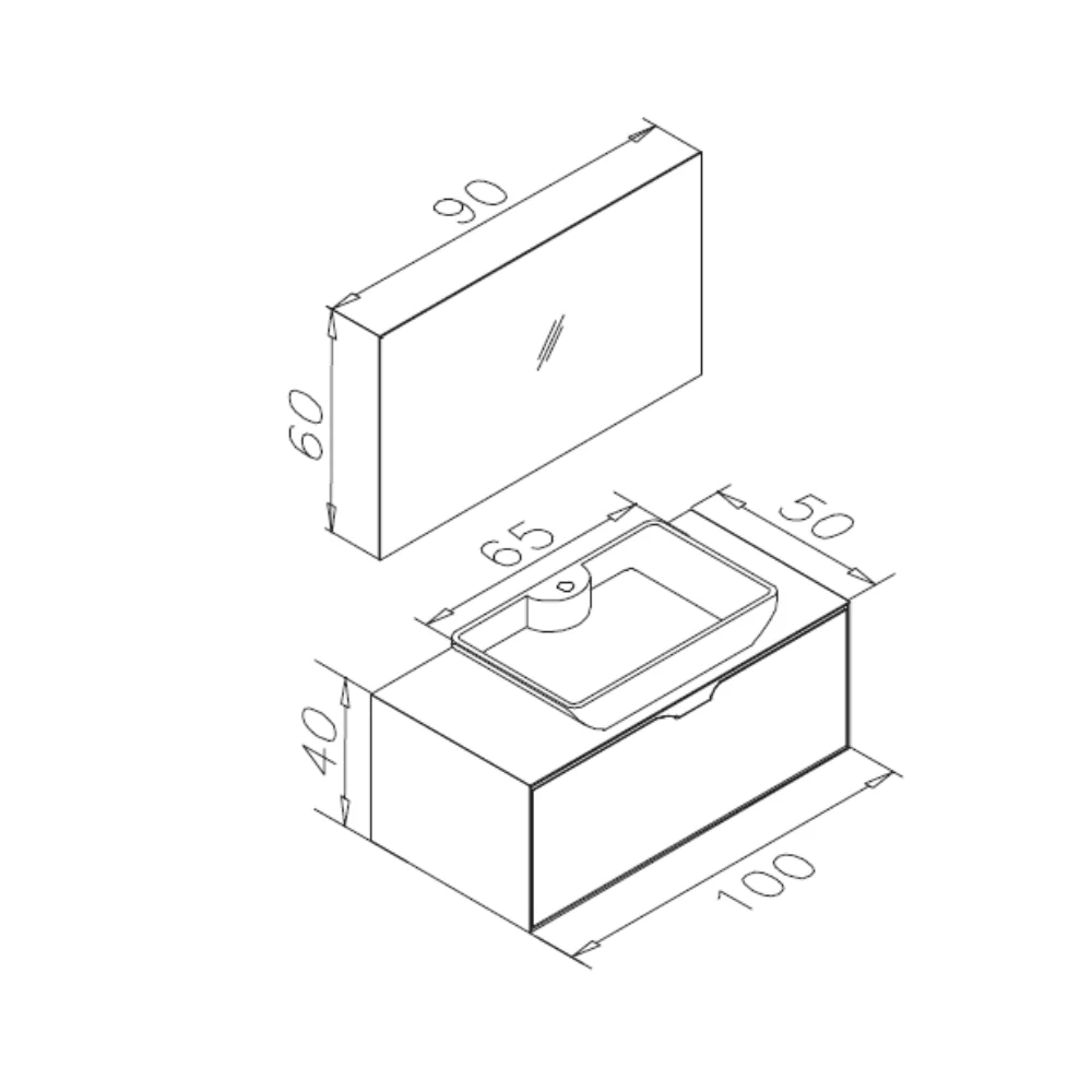 Set Mobilier Baie Orka Mono Suspendat 3 Piese Macael 100 Cm
