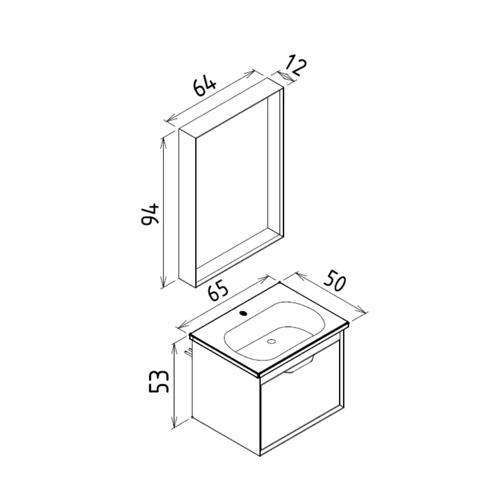 Set Mobilier Baie Orka Clay Suspendat 3 Piese Toprak 65 Cm