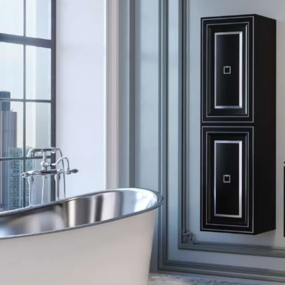 Dulap Baie Suspendat Orka Style Negru-Argintiu 40x138 cm