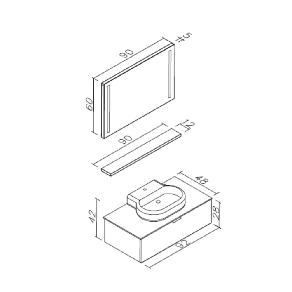 Set Mobilier Baie Orka Yalikoy Suspendat 3 Piese Negru 90 Cm
