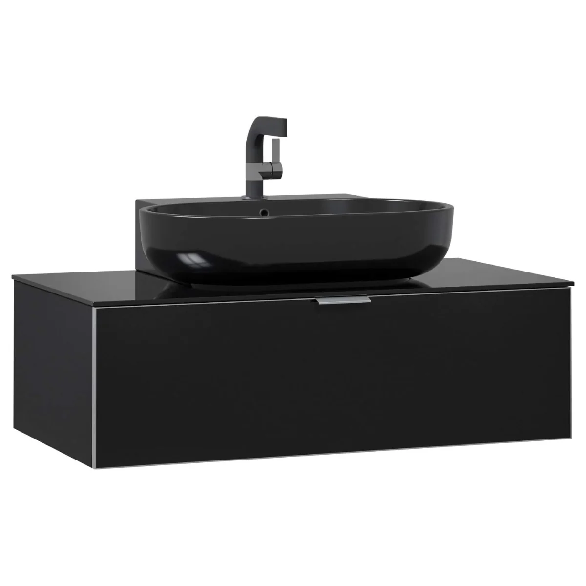 Set Mobilier Baie Orka Yalikoy Suspendat 3 Piese Negru 90 Cm