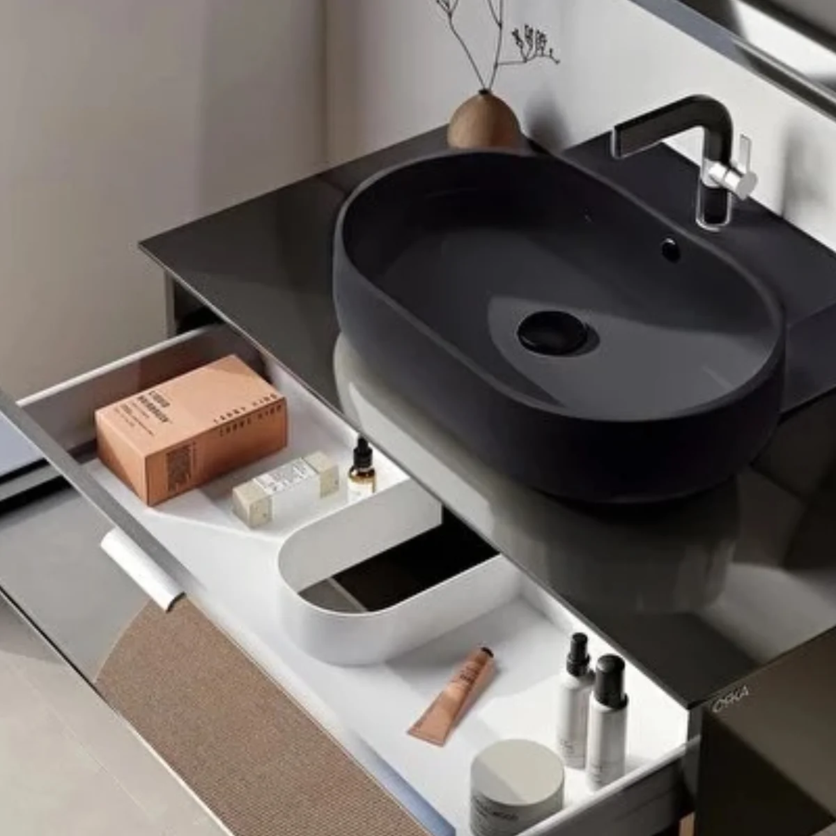 Set Mobilier Baie Orka Yalikoy Suspendat 3 Piese Negru 90 Cm