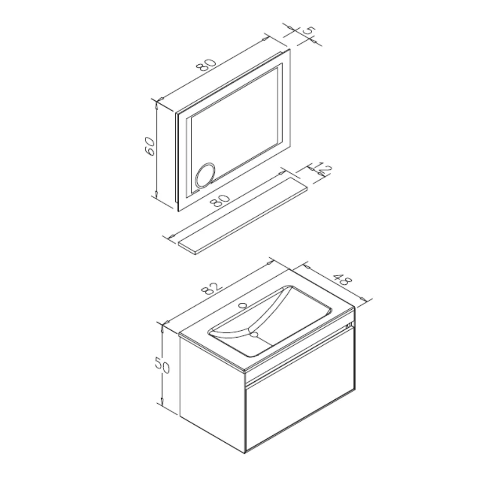 Set Mobilier Baie Orka Patara Suspendat 3 Piese Navaro 80 cm