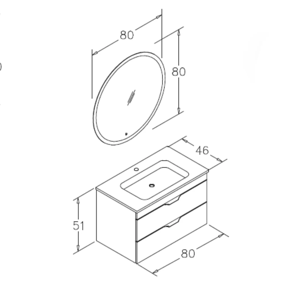 Set Mobilier Baie Orka Vento Suspendat 3 Piese Glasgow 80 Cm