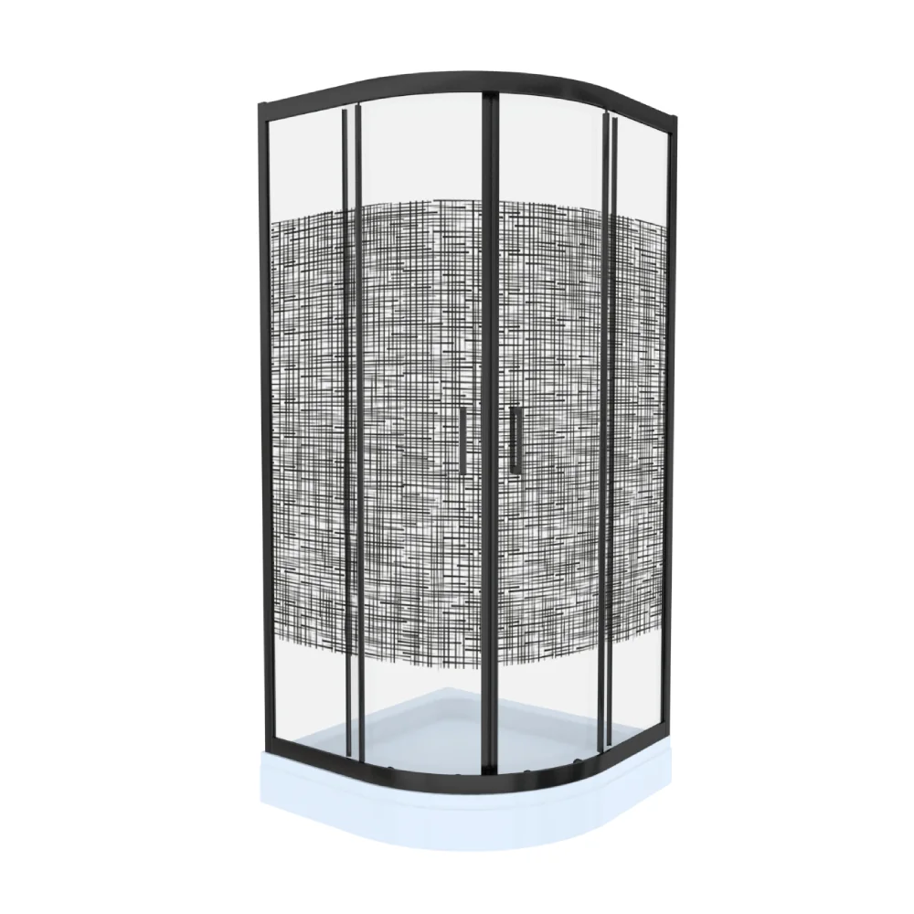 Cabina De Dus Simpla Celesta Titan Semirotunda Sticla Cu Model Lines 104 6 mm 80 x 80 x 190 cm Profil Negru