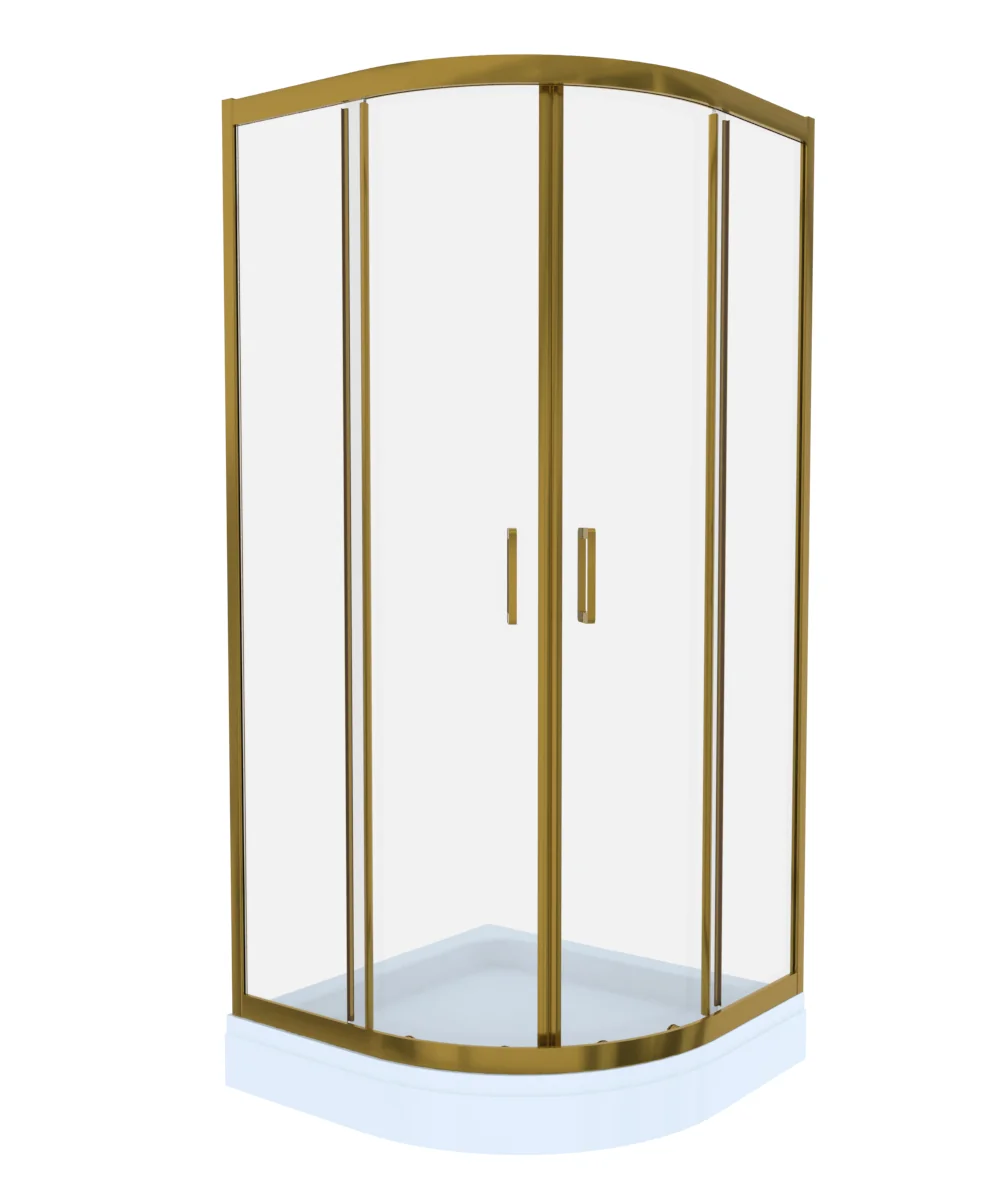 Cabina De Dus Simpla Celesta Titan Semirotunda Sticla Transparenta 6 Mm 80 X 80 X 190 Cm Profil Auriu