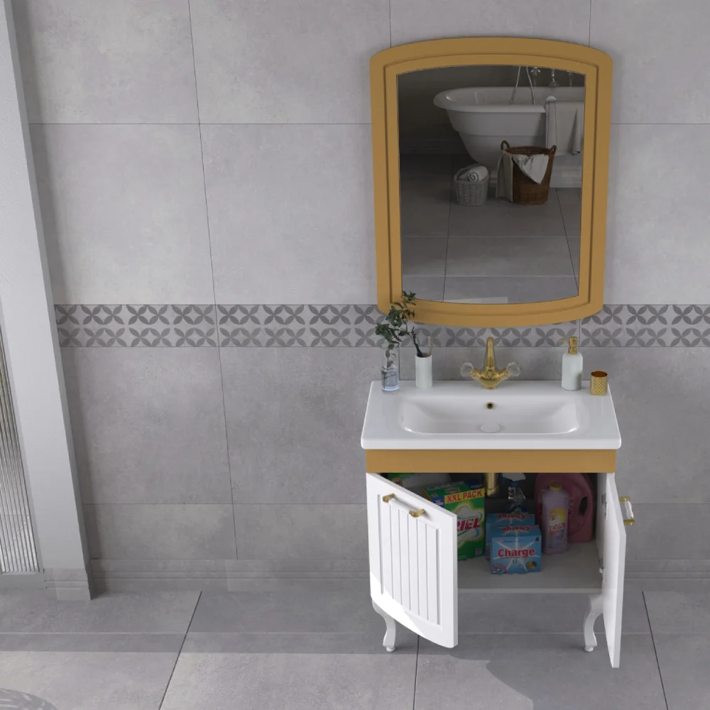 Set Mobilier Baie Pera 3 Piese Alb-Auriu 80 cm