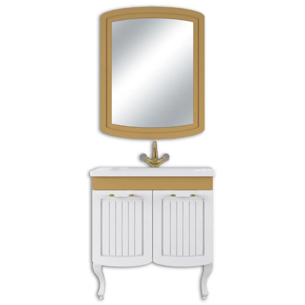 Set Mobilier Baie Pera 3 Piese Alb-Auriu 80 cm