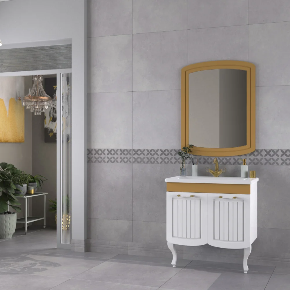 Set Mobilier Baie Pera 3 Piese Alb-Auriu 80 cm