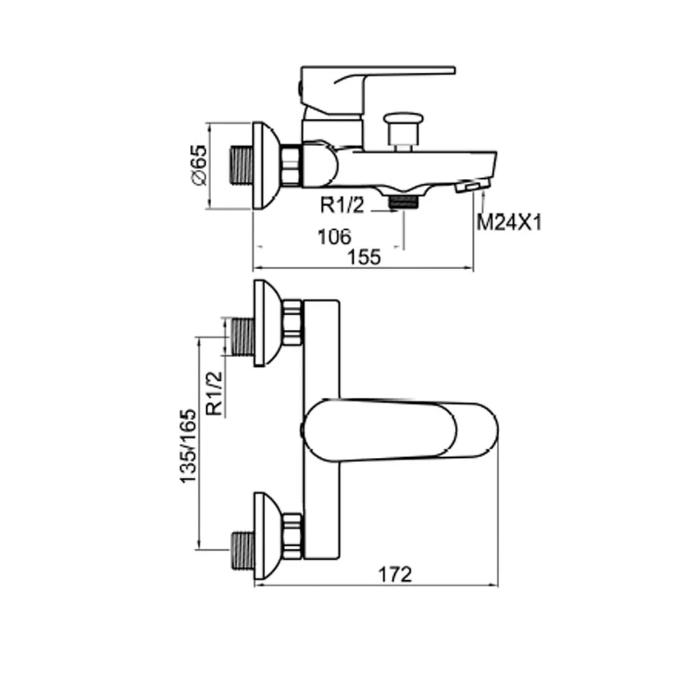Baterie De Baie Pentru Cada Boet Luca 14555/N Monocomanda Furtun Si Para De Dus Incluse Negru Mat
