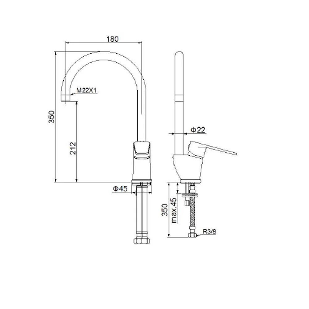 Baterie Bucatarie Boet Luca 14657/N Monocomanda Negru Mat