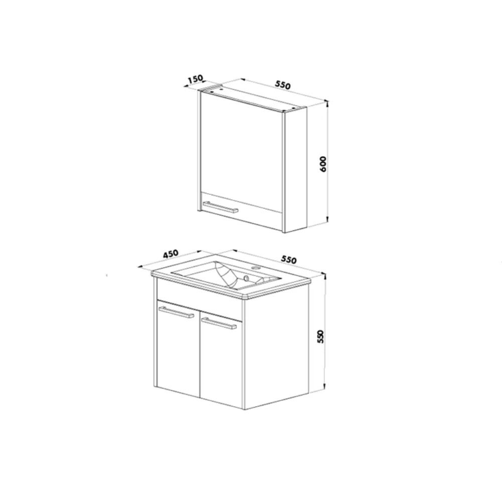 Set Mobilier Baie Sofia Suspendat 3 Piese Verde 65 Cm