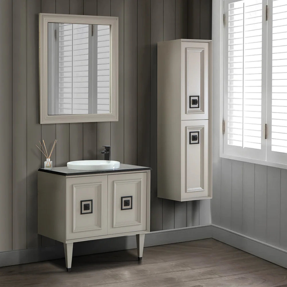 Set Mobilier Baie Arma 3 Piese Gri Mat 80 Cm