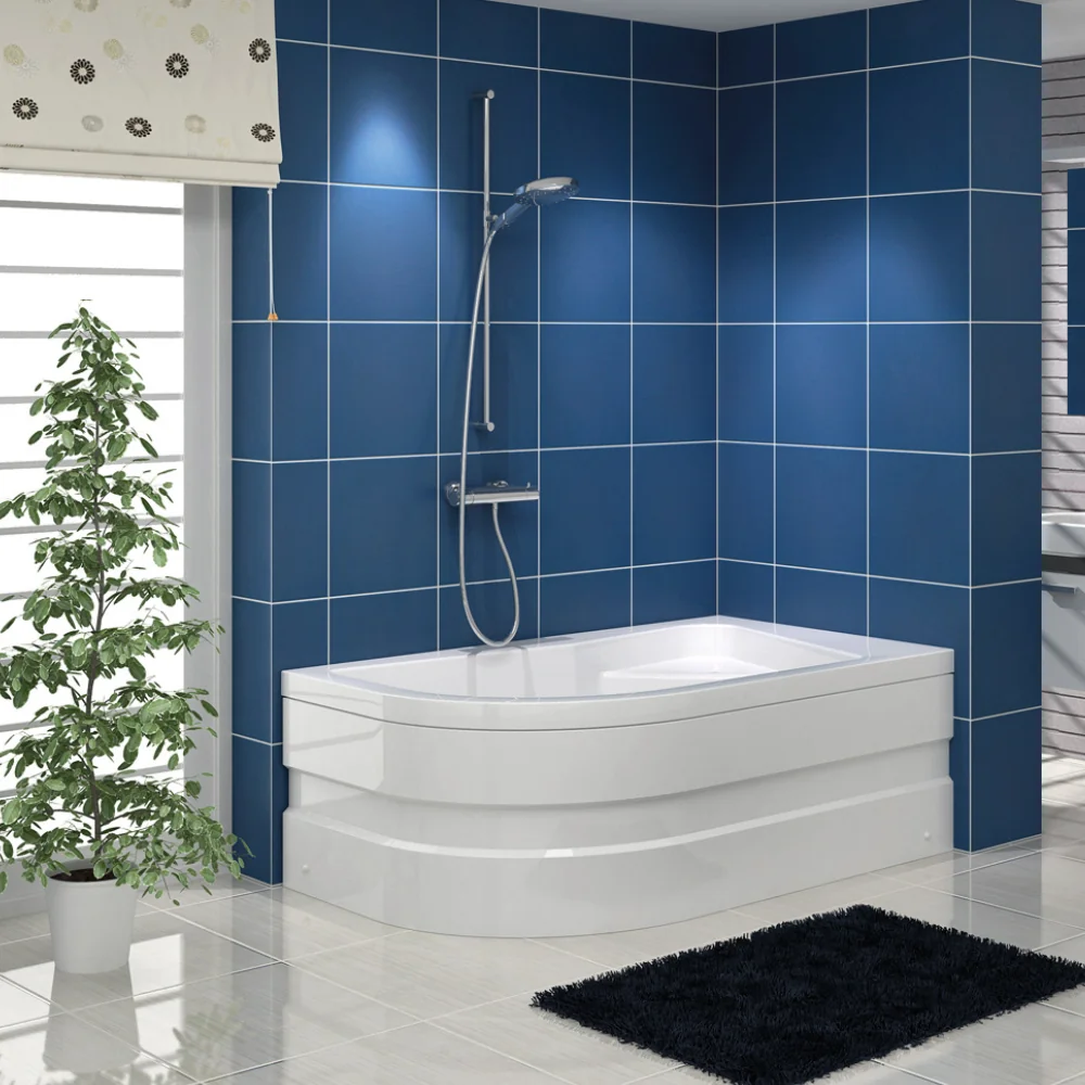 Cada Baie Pe Colt Celesta Antares Asimetrica Cu Masca Si Suport Acril 150 x 100 cm Dreapta