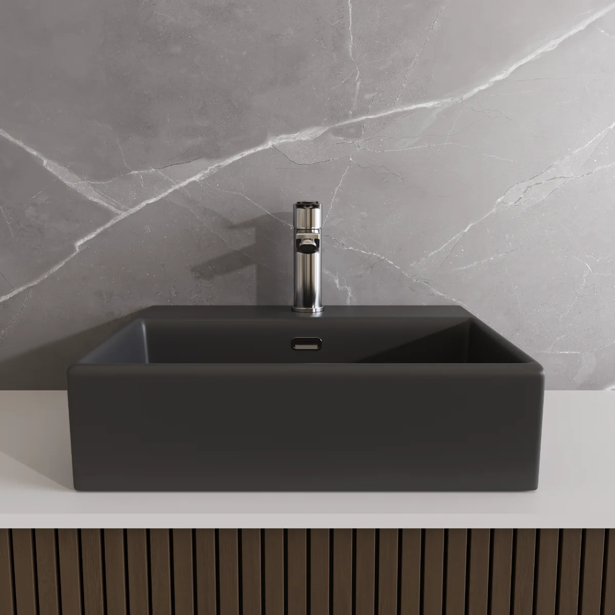 Lavoar Baie Pe Blat Celesta Urban 50 50 x 42 x 14 cm Orificiu Baterie Ceramică Antracit Mat