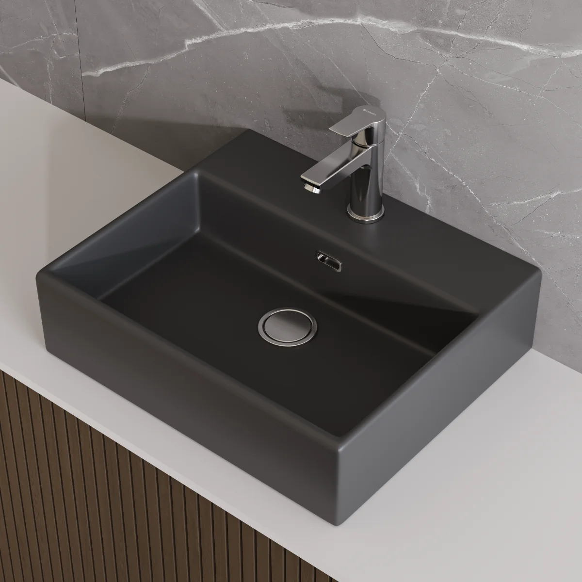 Lavoar Baie Pe Blat Celesta Urban 50 50 x 42 x 14 cm Orificiu Baterie Ceramică Antracit Mat