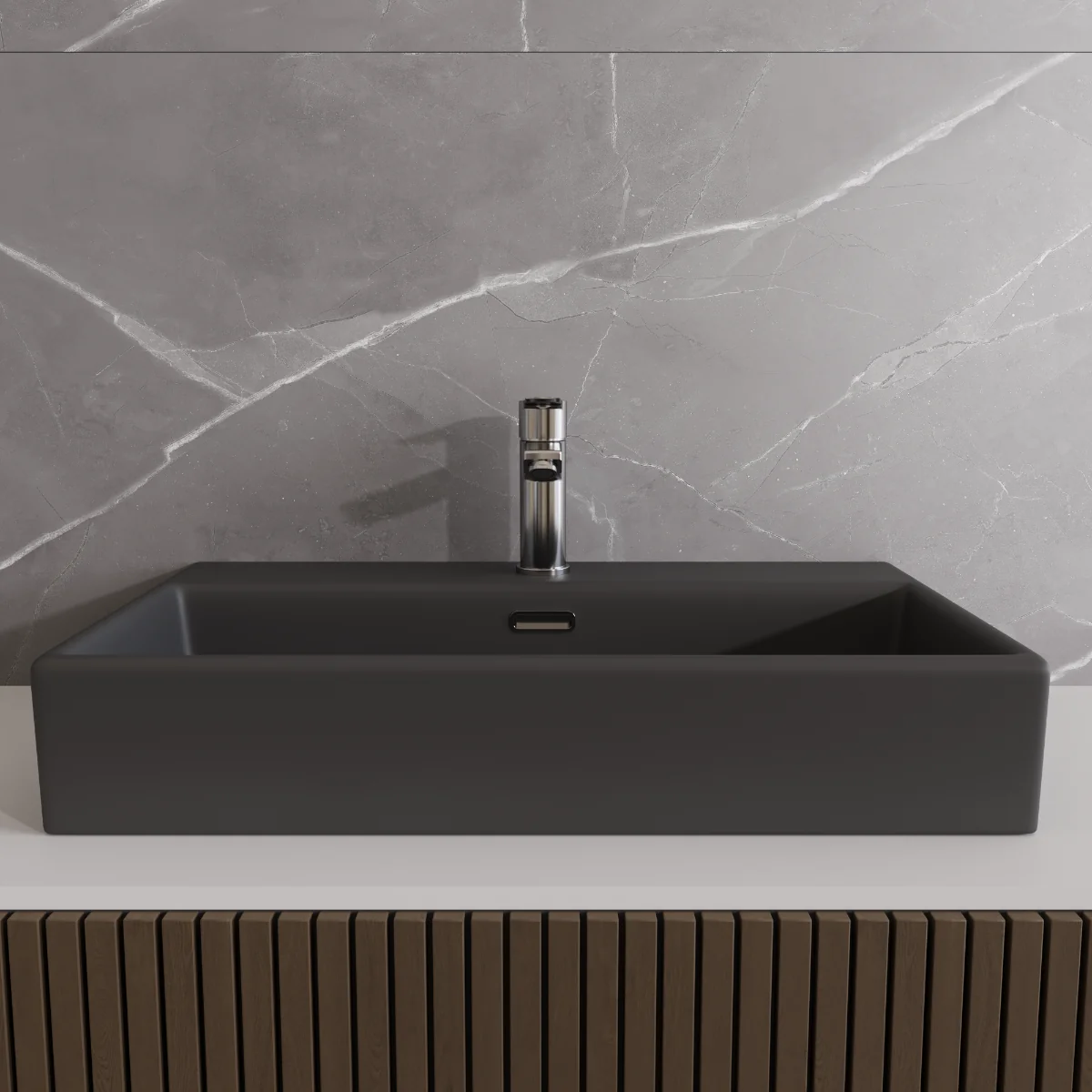 Lavoar Baie Pe Blat Celesta Urban 70 70 x 41 x 14 Cm Orificiu Baterie Ceramica Antracit Mat