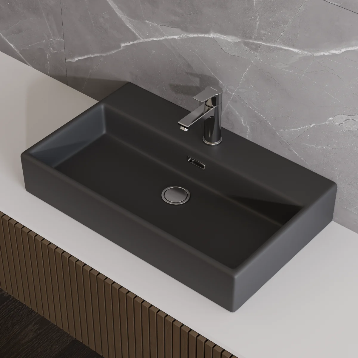 Lavoar Baie Pe Blat Celesta Urban 70 70 x 41 x 14 Cm Orificiu Baterie Ceramica Antracit Mat