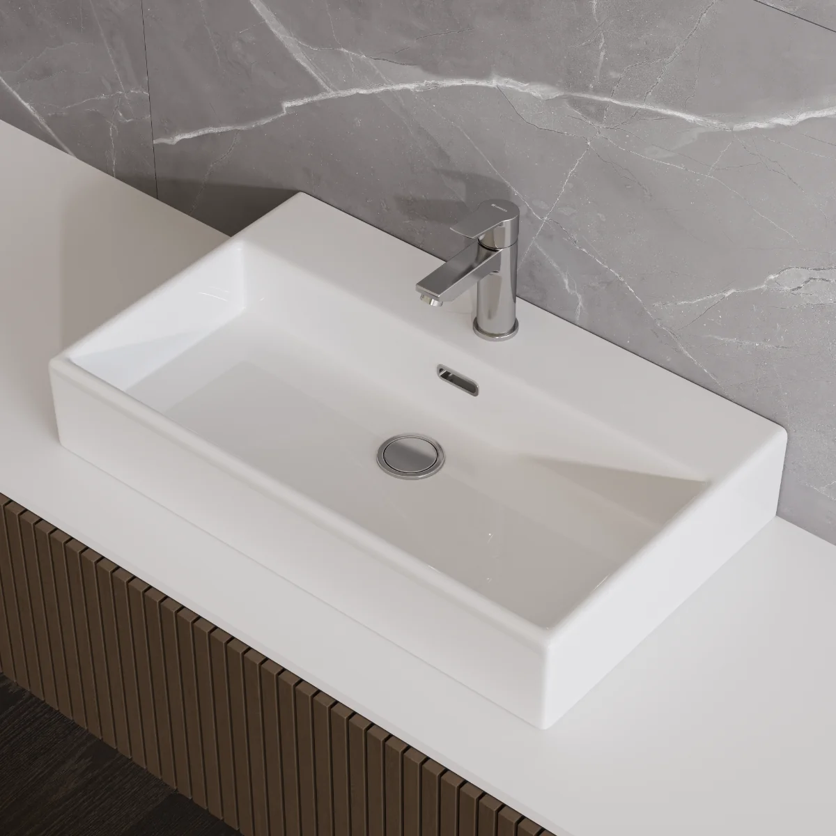 Lavoar Baie Pe Blat Celesta Urban 70 70 x 41 x 14 cm Orificiu Baterie Ceramica Alb