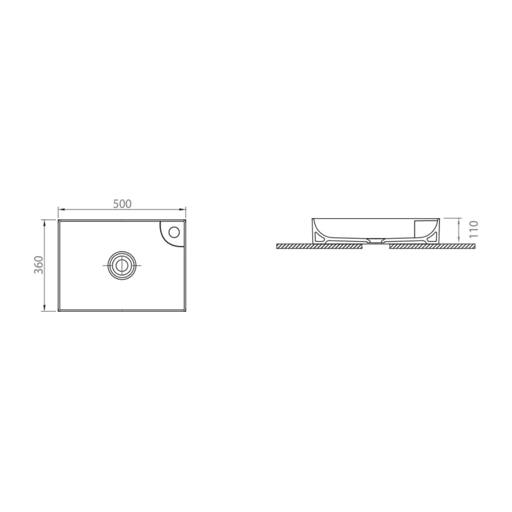 Lavoar Baie Pe Blat Celesta Montreal 50 x 36 x 11 cm Orificiu Baterie Ceramica Negru Mat