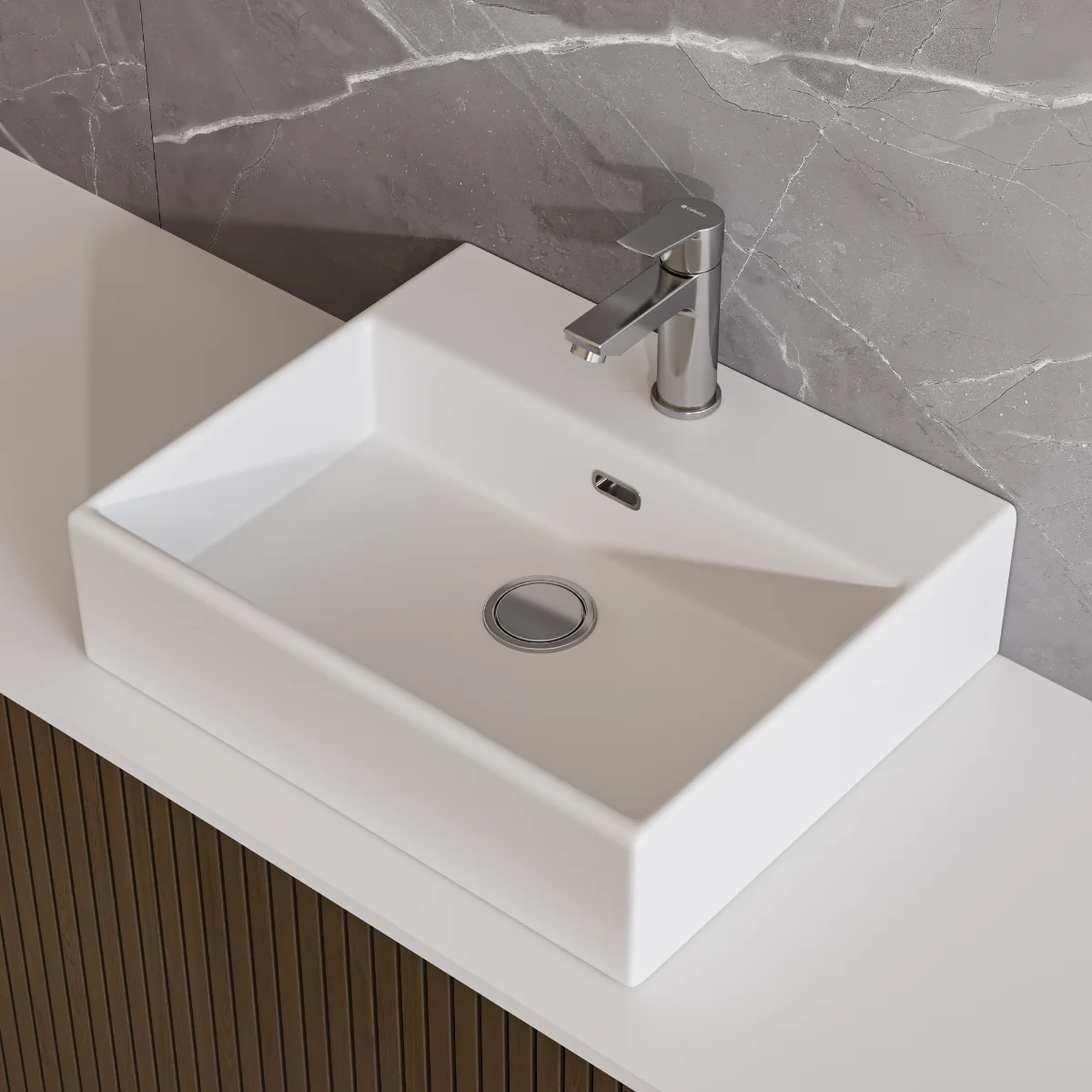 Lavoar Baie Pe Blat Celesta Urban 50 x 42 x 14 cm Orificiu Baterie Ceramica Alb Mat