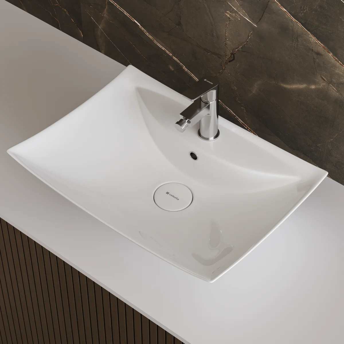 Lavoar Baie Pe Blat Celesta Ibis 60 x 43.5 x 18.5 cm Orificiu Baterie Ceramică Alb