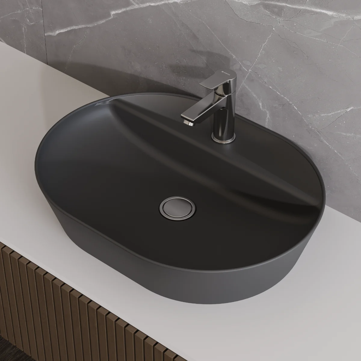 Lavoar Baie Pe Blat Celesta Vista 60 x 45 x 11.5 Cm Ceramica Antracit Mat