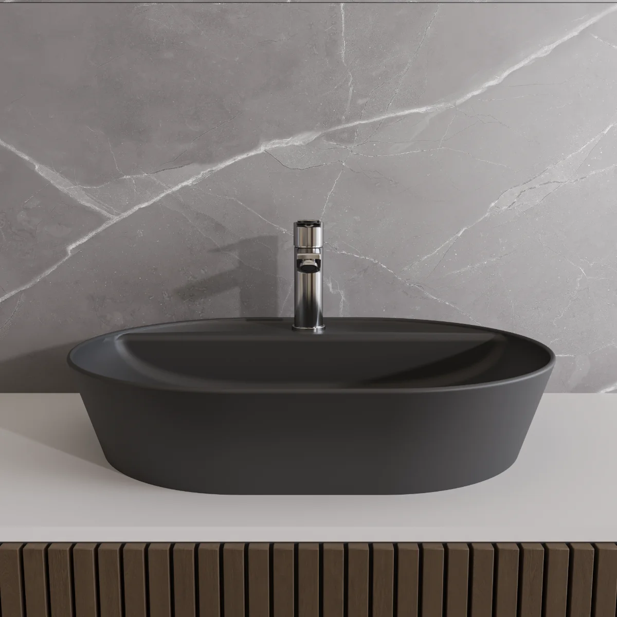 Lavoar Baie Pe Blat Celesta Vista 60 x 45 x 11.5 Cm Ceramica Antracit Mat