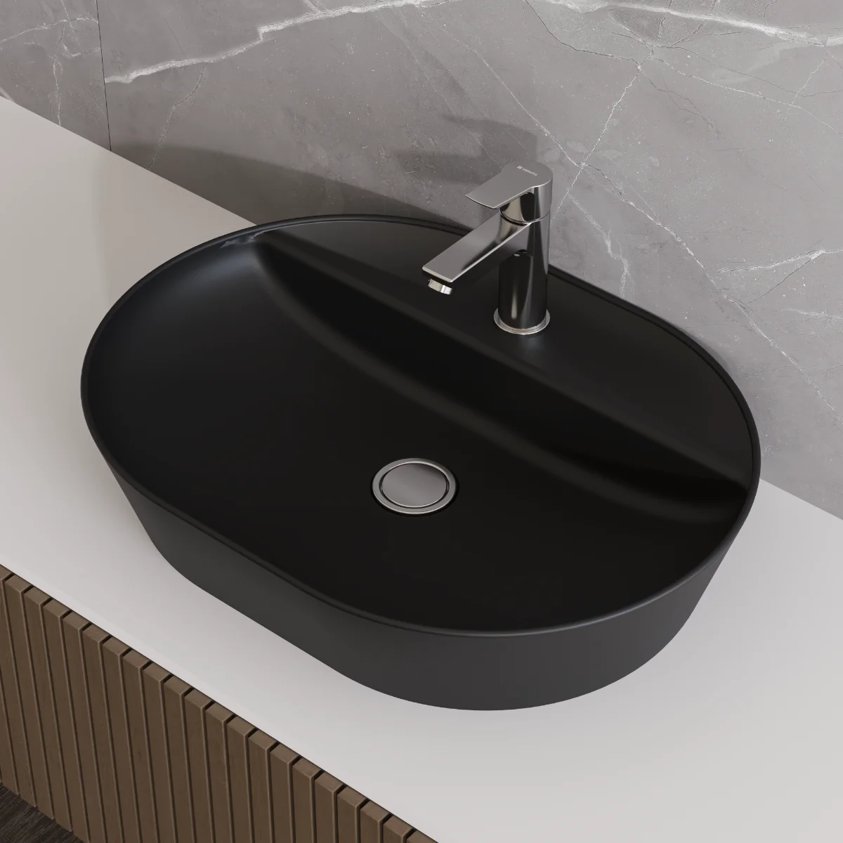 Lavoar Baie Pe Blat Celesta Vista 60 x 45 x 11.5 cm Ceramica Negru Mat