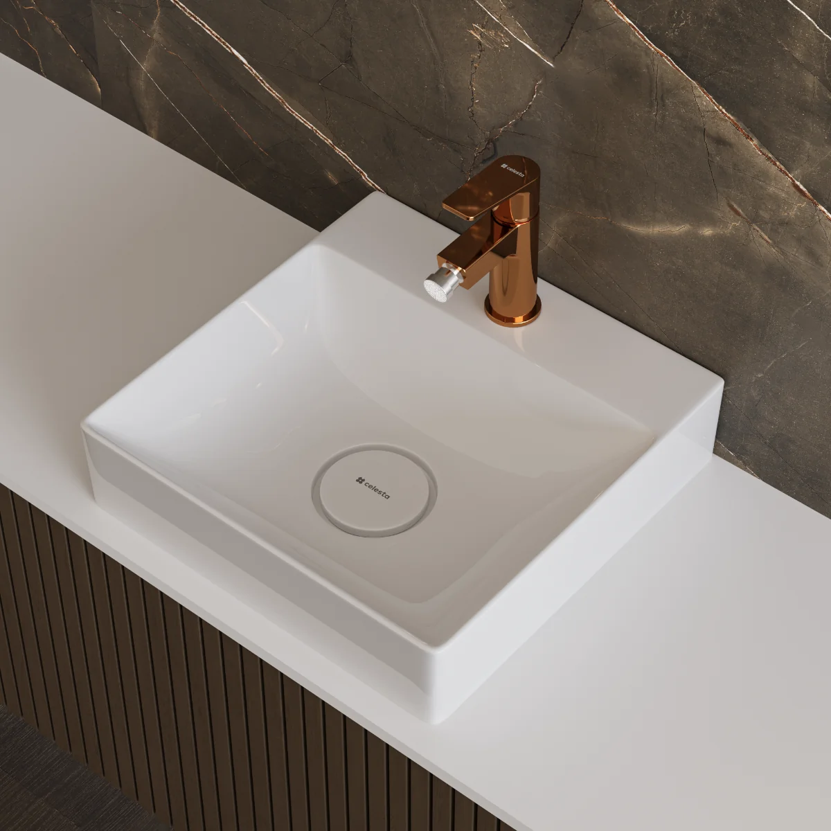 Lavoar Baie Pe Blat Celesta Soho 40 40 x 40 x 11 cm Orificiu Baterie Ceramică Alb