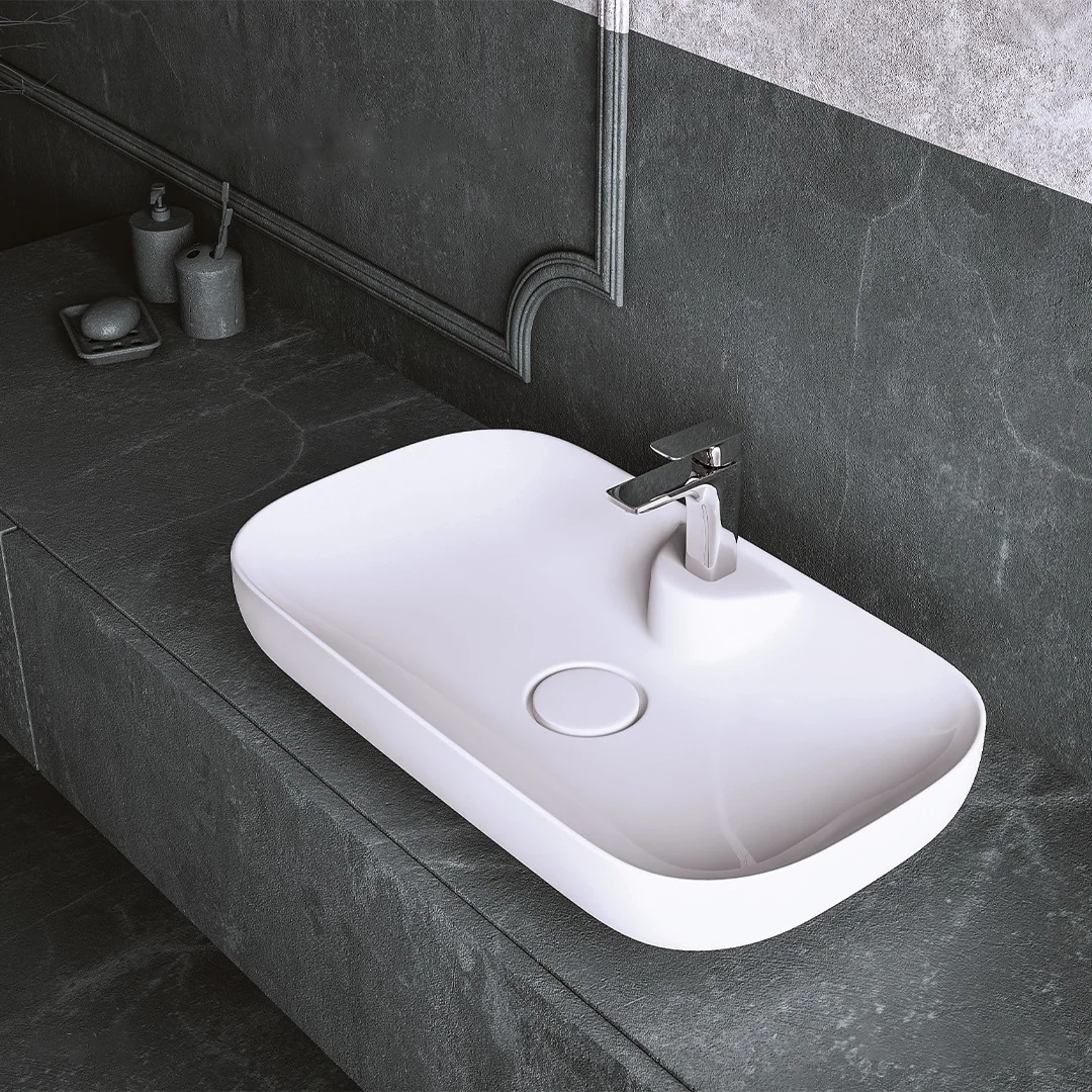 Lavoar Ceramic Pe Blat Celesta Eva 60 X 40 X 13 Cm Cu Orificiu Pentru Baterie Alb