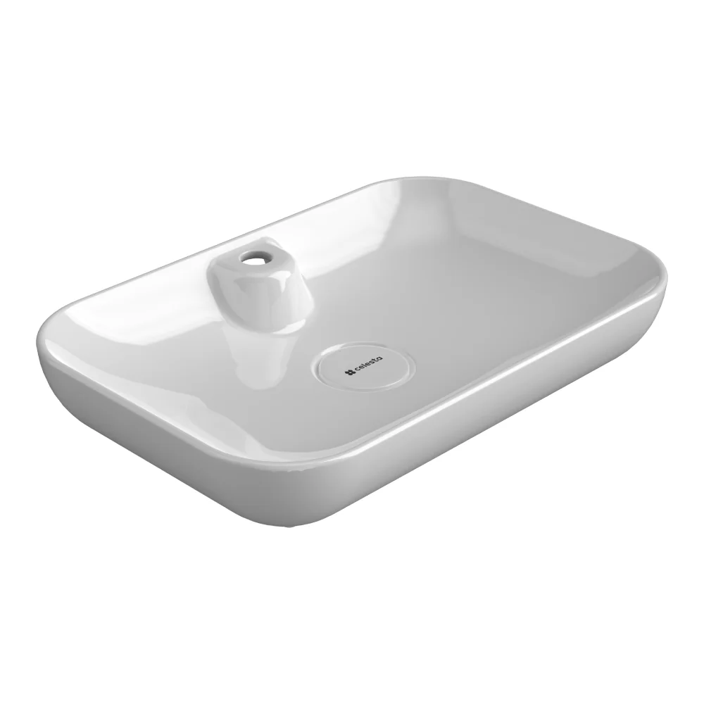 Lavoar Ceramic Pe Blat Celesta Eva 60 X 40 X 13 Cm Cu Orificiu Pentru Baterie Alb