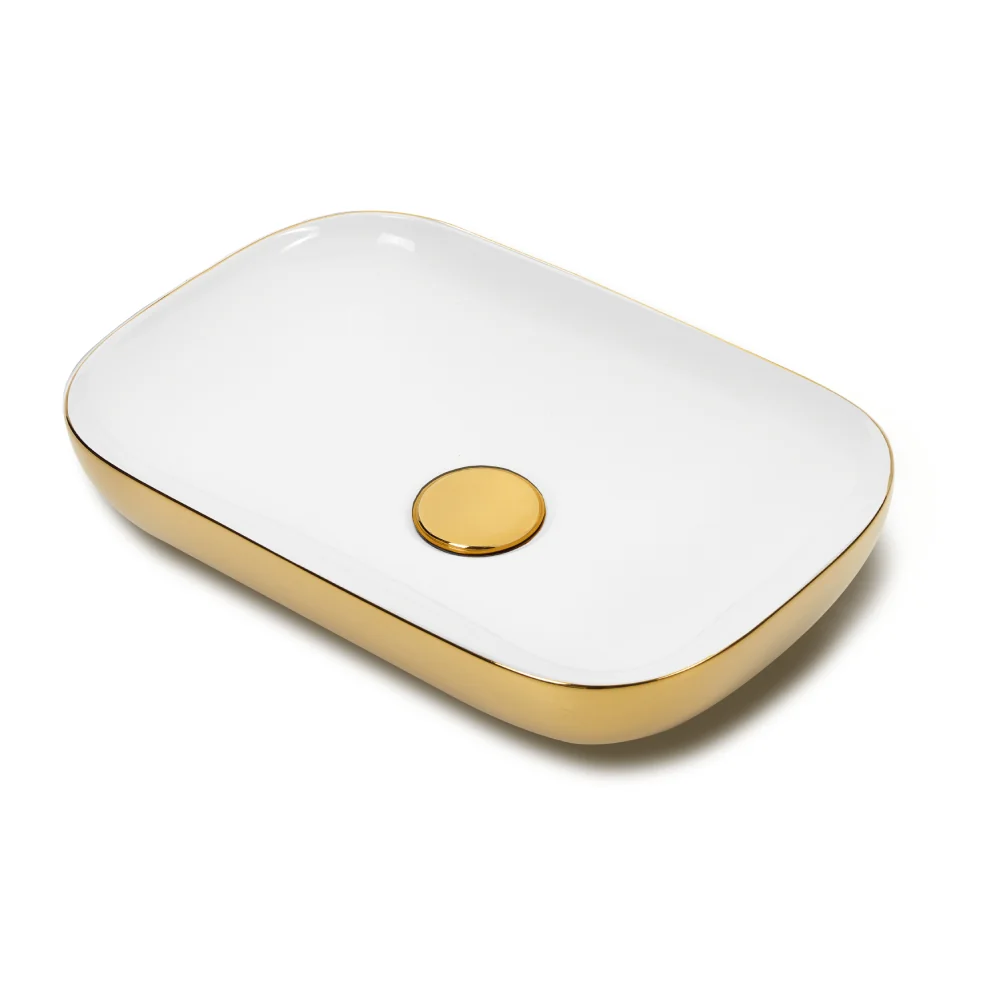 Lavoar Baie Pe Blat Celesta Carina 60 x 40 x 13 cm Ceramica Auriu/Alb