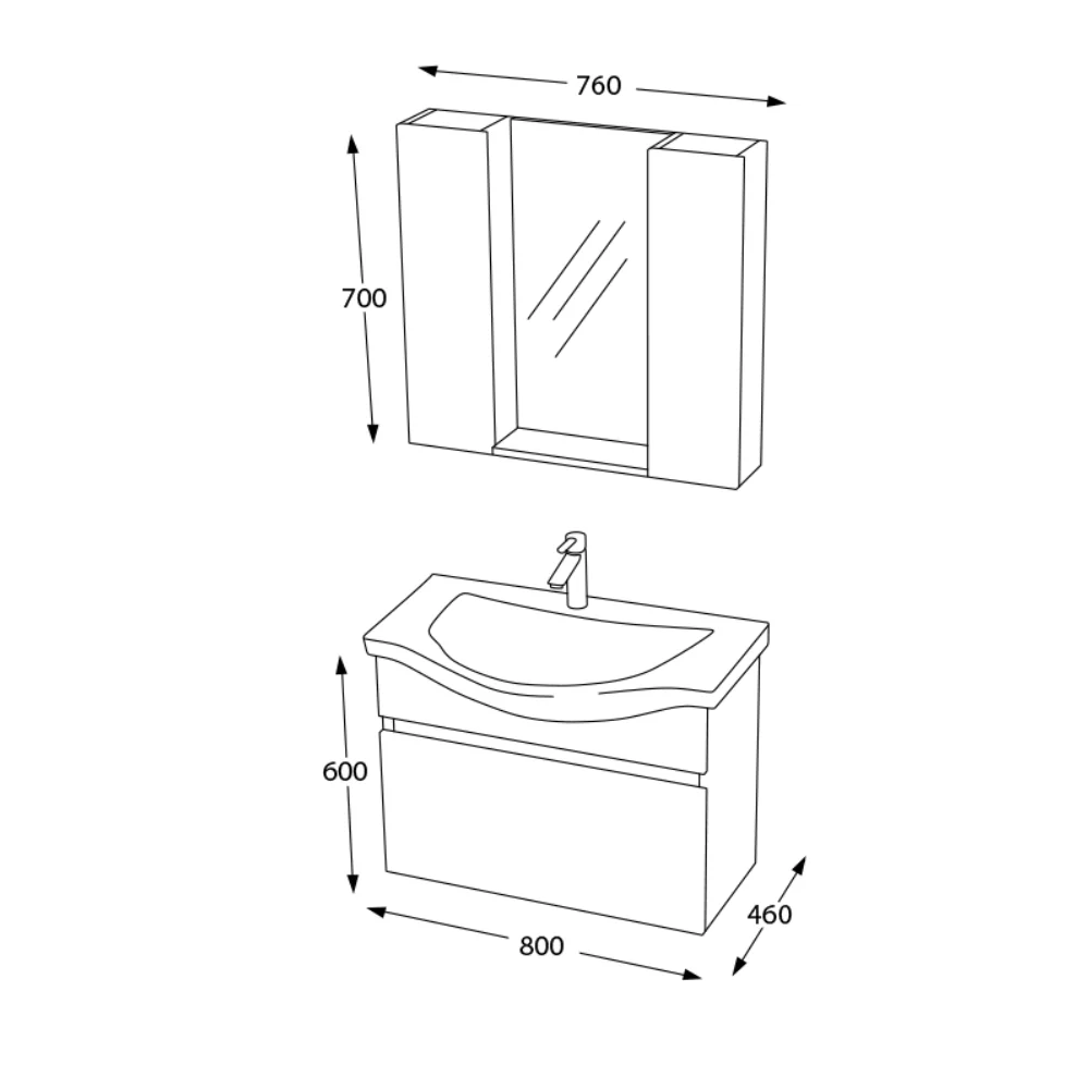 Set Mobilier Baie Cesme Suspendat 3 Piese Kristal 80 Cm