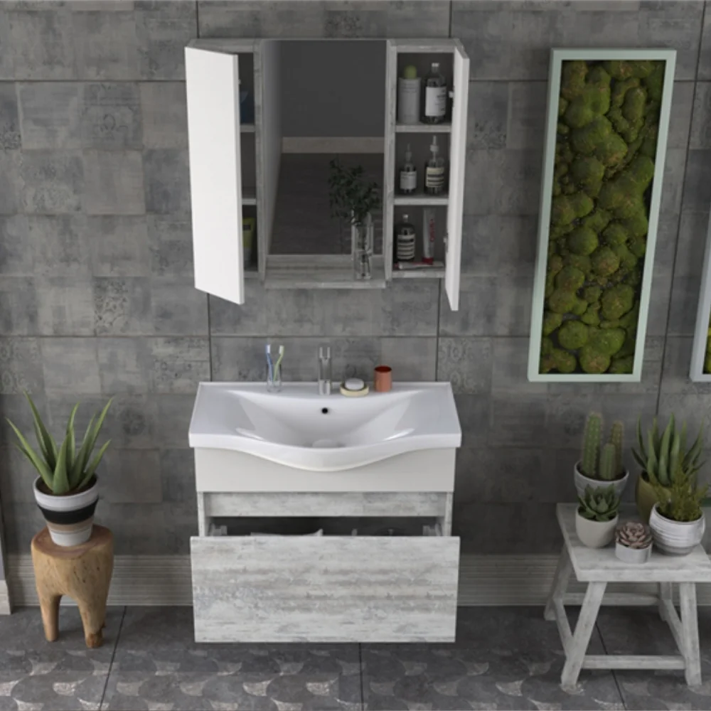 Set Mobilier Baie Cesme Suspendat 3 Piese Kristal 80 Cm