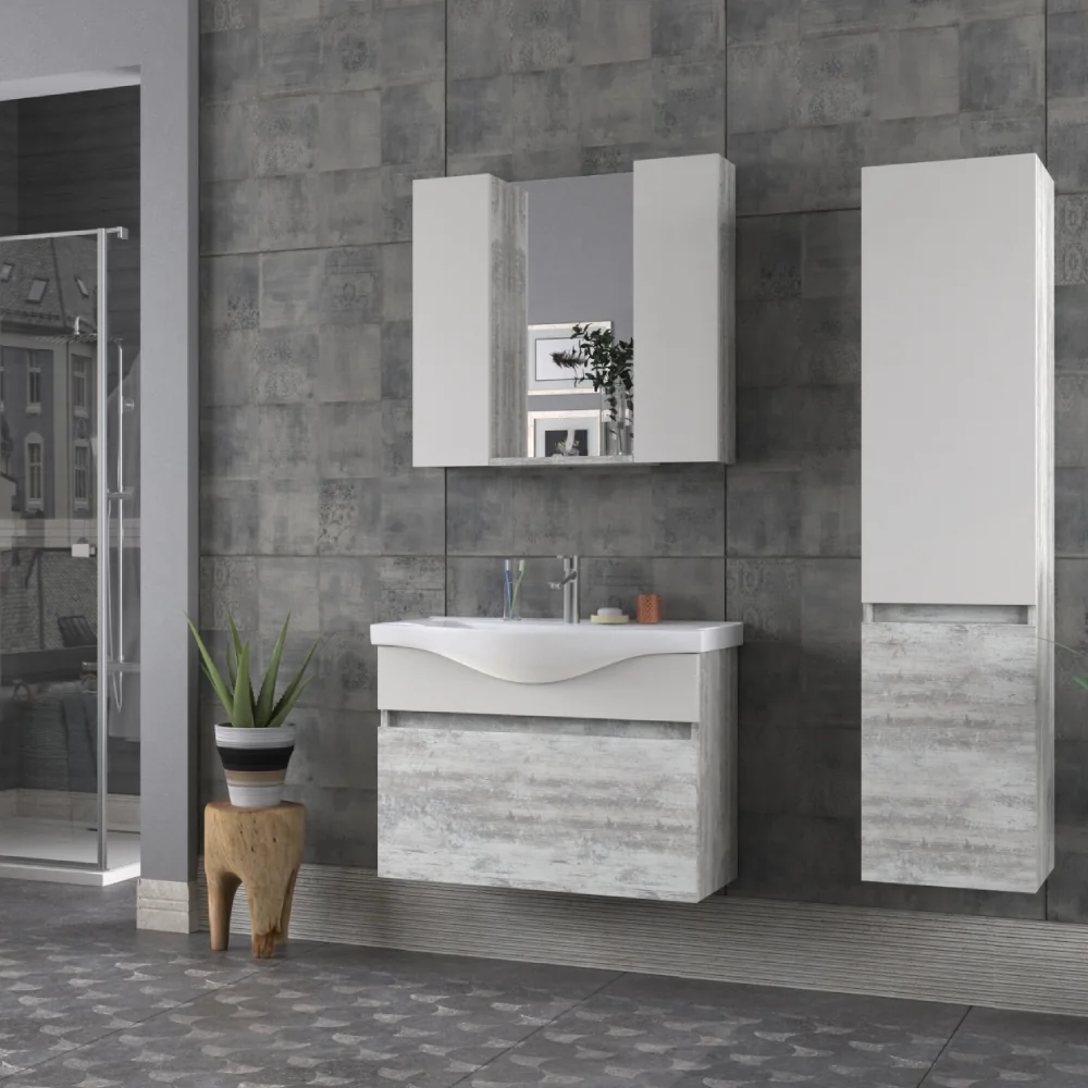 Set Mobilier Baie Cesme Suspendat 3 Piese Kristal 80 Cm