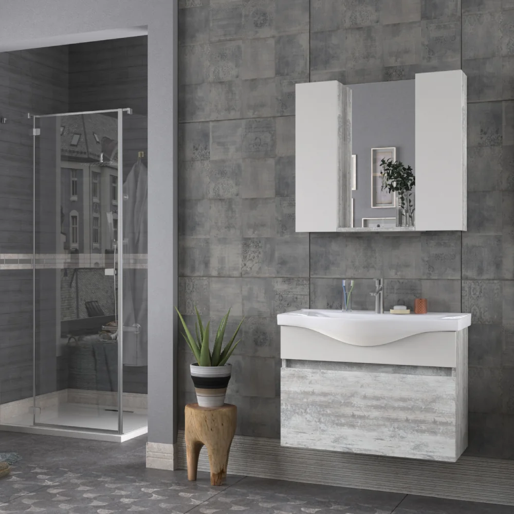 Set Mobilier Baie Cesme Suspendat 3 Piese Kristal 80 Cm