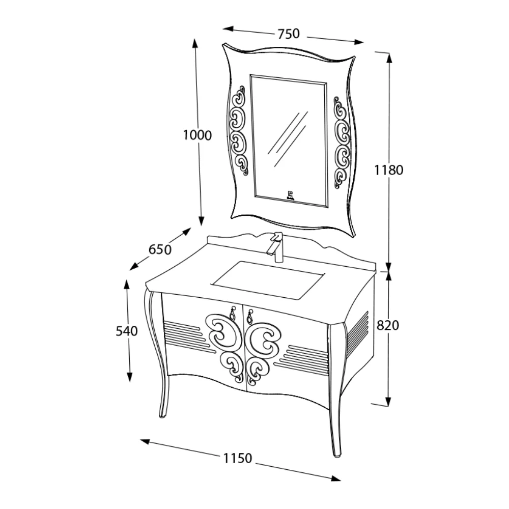 Set Mobilier Baie Pierre Cardin Hermitage 3 Piese Negru 115 cm